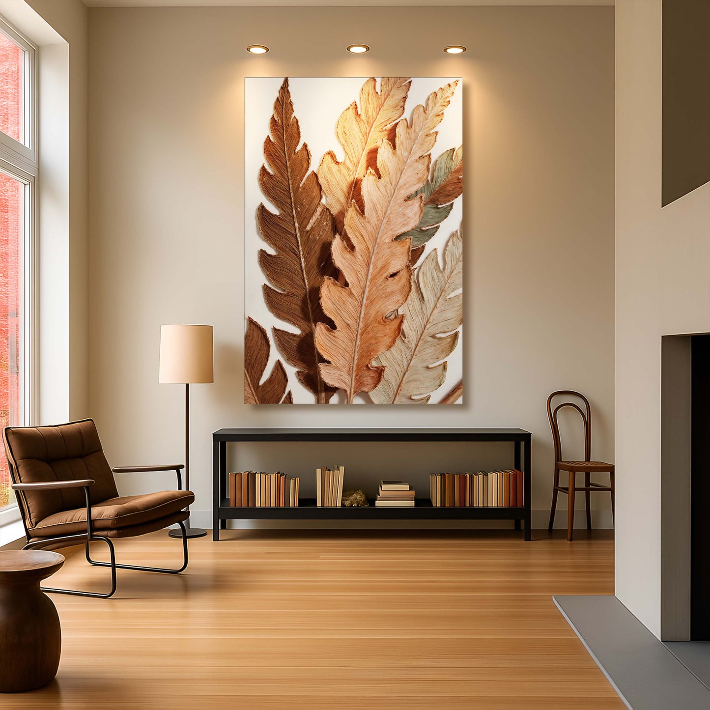 Abstract Autum Leaves Wall Art canvas by Tailored Canvases, warm brown orange leaf design on Tampa Home & Garden Store