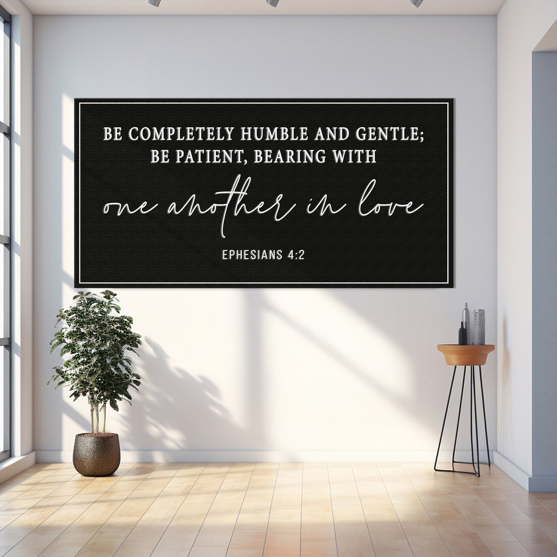 Be Completely Humble And Gentle canvas sign by Tailored Canvases, black background with white text Crafting Canvas on Tampa Home & Garden Store