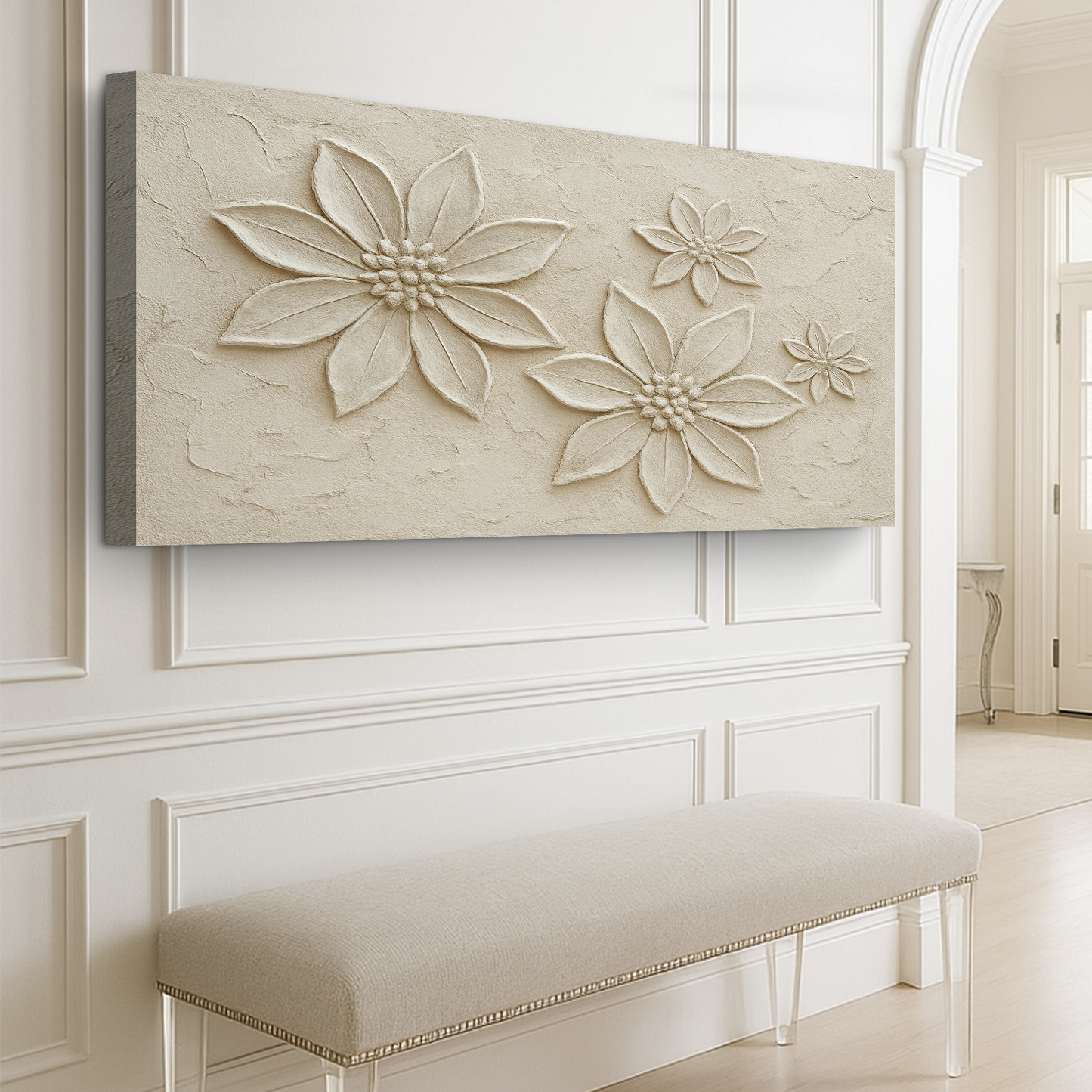 Floral Abstract Wall Art V canvas by Tailored Canvases in beige textured relief on Tampa Home & Garden Store