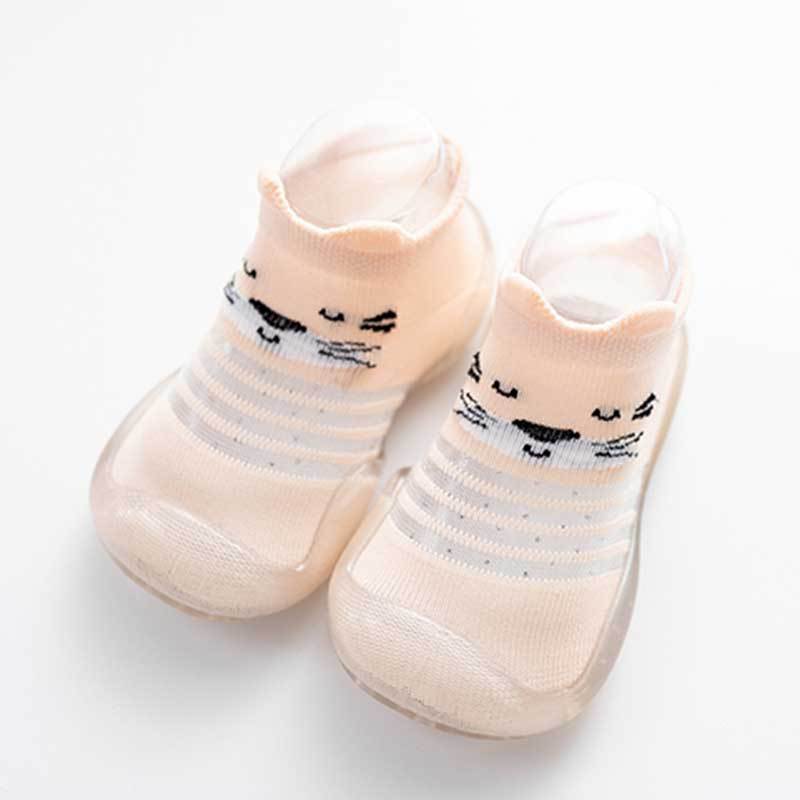 Stevvex baby anti-slip socks peach cotton with cartoon cat faces infant indoor shoes pair on Tampa Home & Garden Store