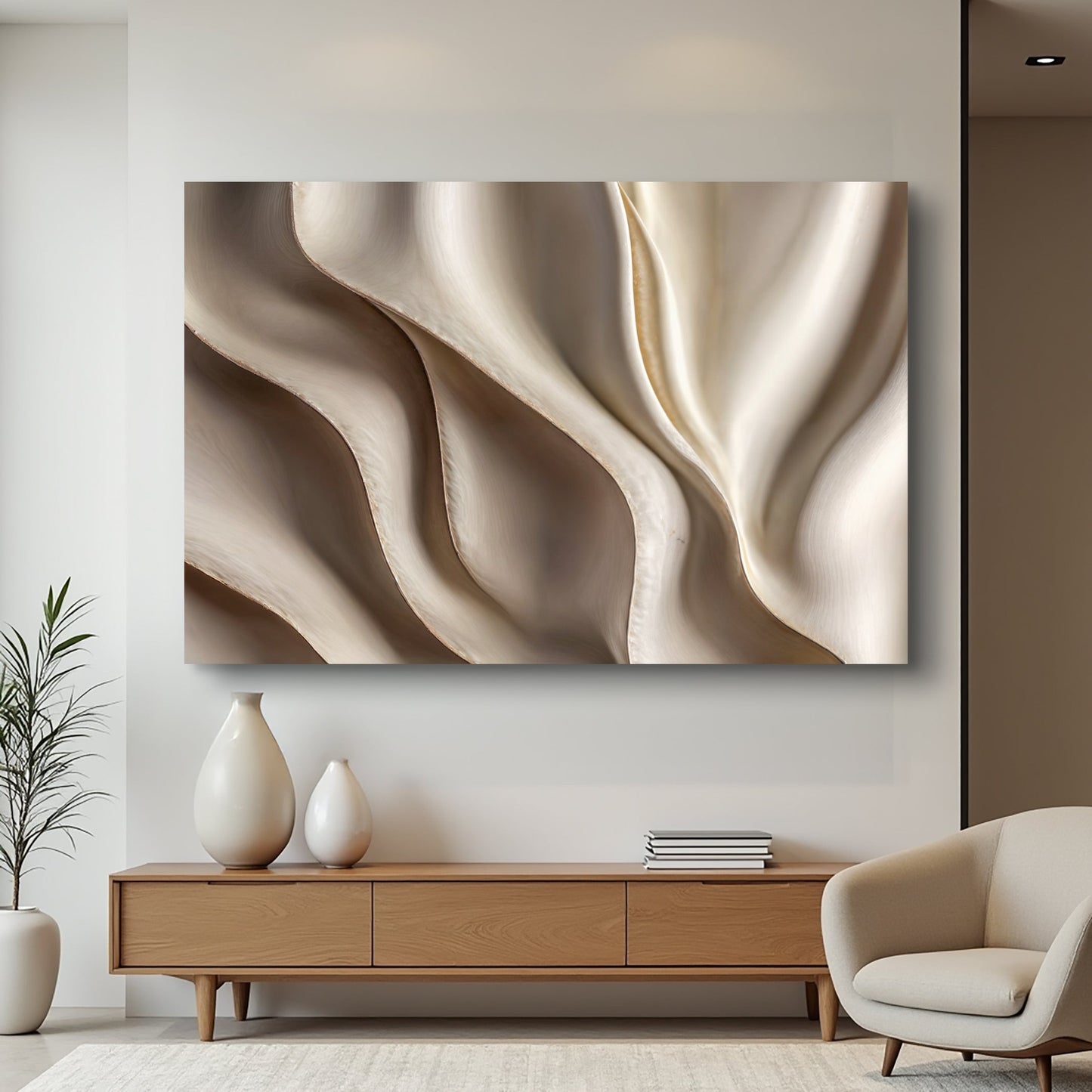 Beyond the Surface 3D Abstract Waves Canvas by Tailored Canvases in beige bronze tones on Tampa Home & Garden Store