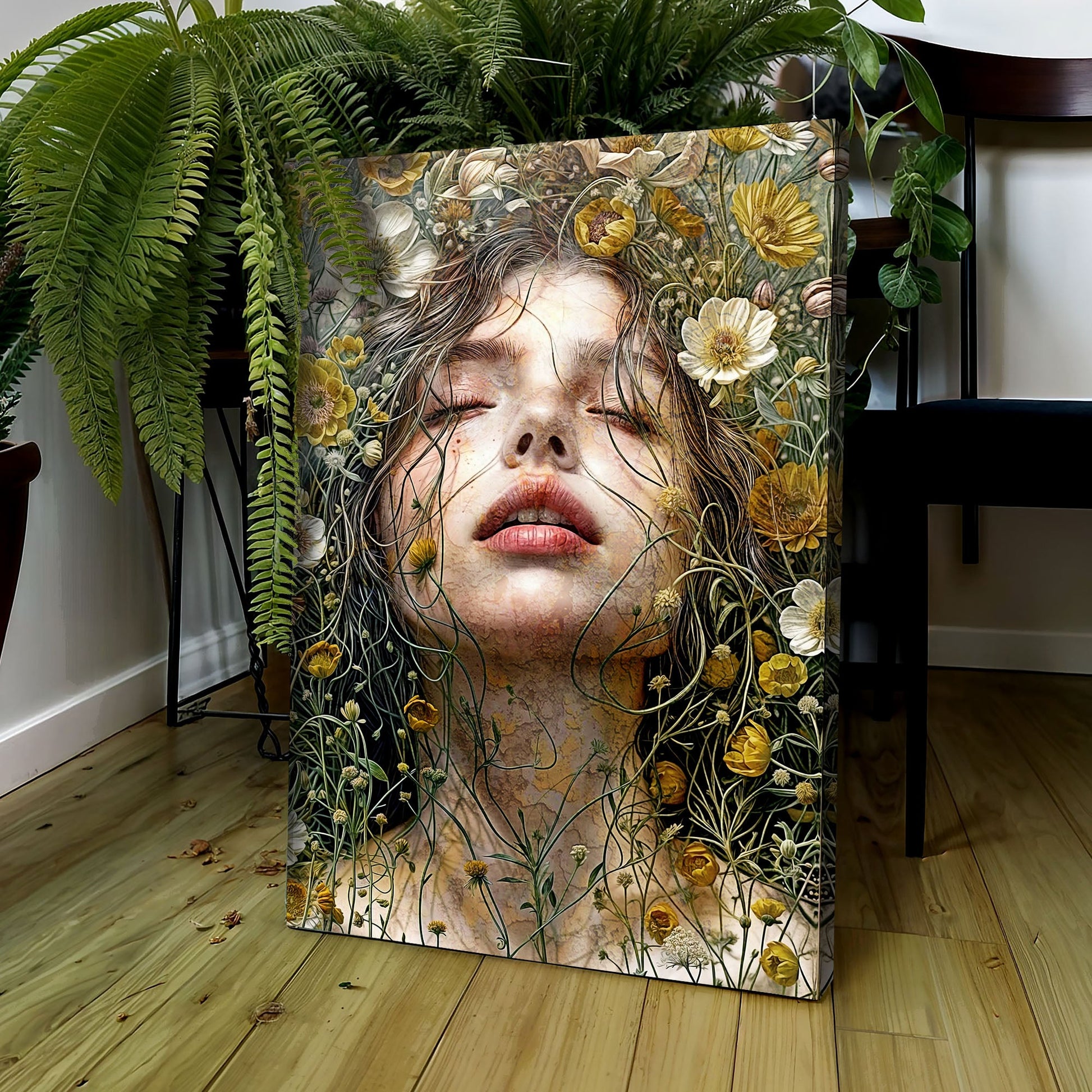 Garden Blossom Wall Art canvas by Tailored Canvases, floral portrait with yellow blooms and greenery on Tampa Home & Garden Store