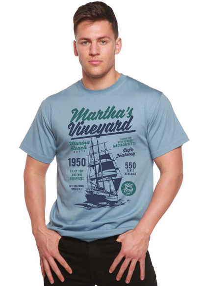 Men's Martha's Vineyard graphic tee in light blue bamboo viscose blend with ship illustration on Tampa Home & Garden Store