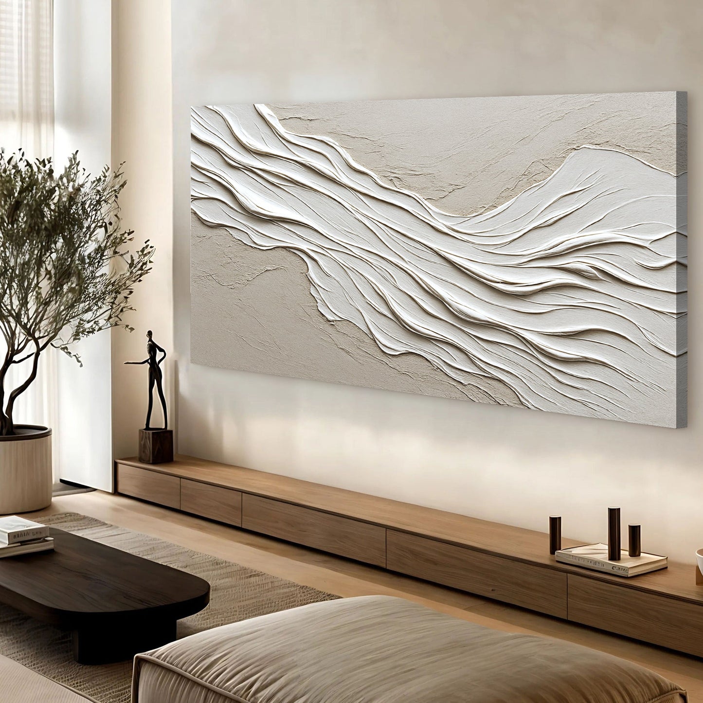 Minimalist Wall Art IV canvas by Tailored Canvases with beige textured wave relief on Tampa Home & Garden Store