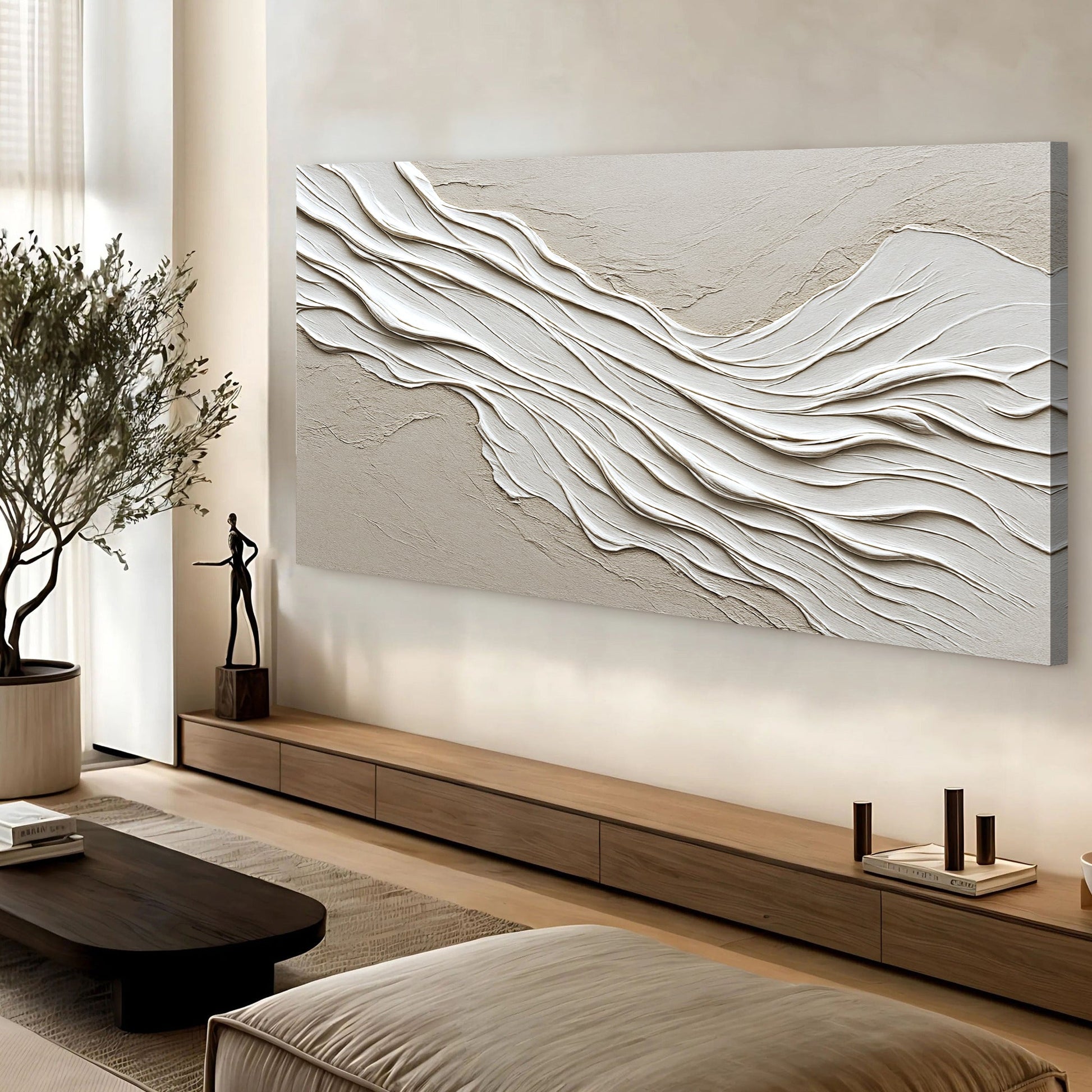Minimalist Wall Art IV canvas by Tailored Canvases with beige textured wave relief on Tampa Home & Garden Store