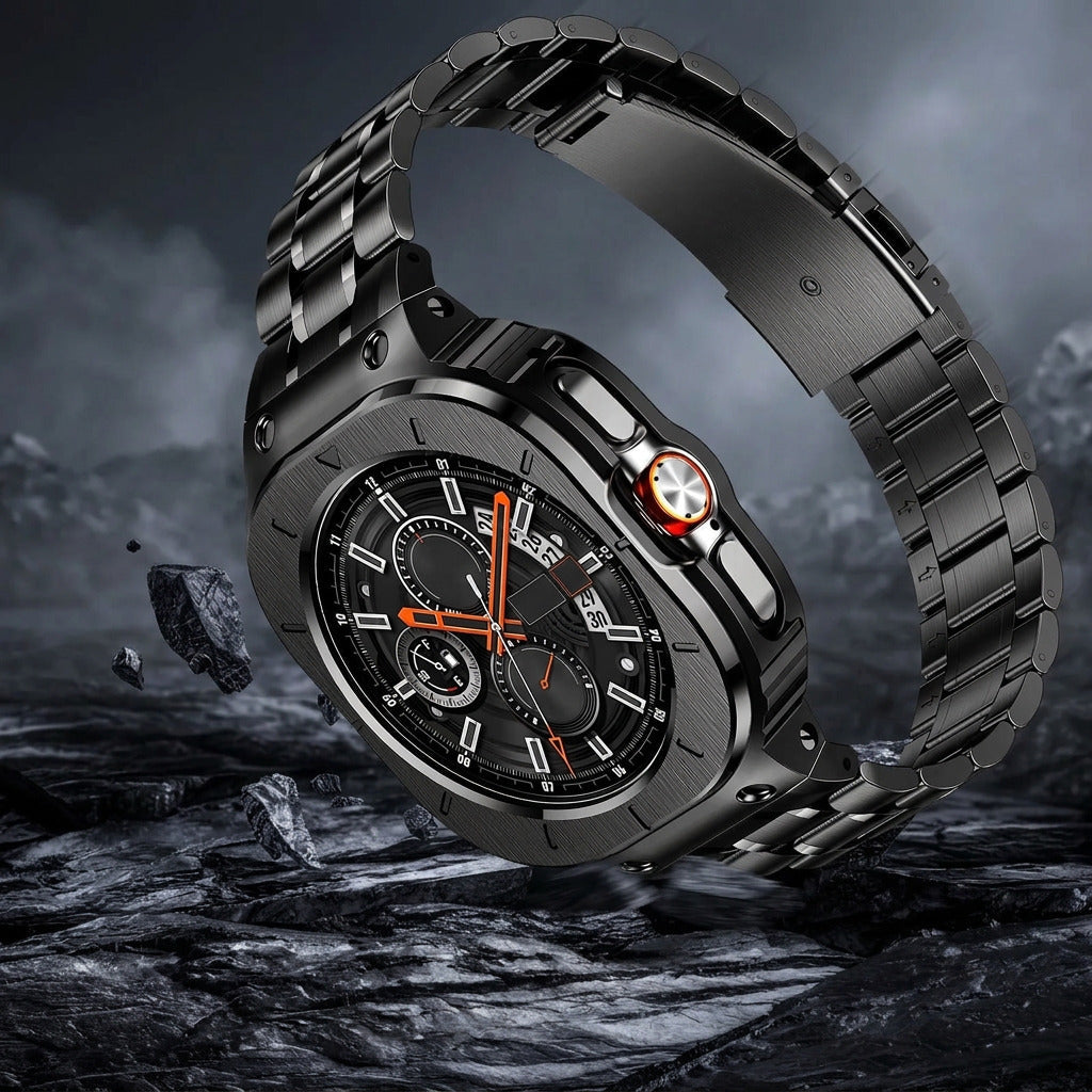 FortisGuard rugged Galaxy Watch band set by Moktan Sabai, black steel bracelet on Tampa Home & Garden Store