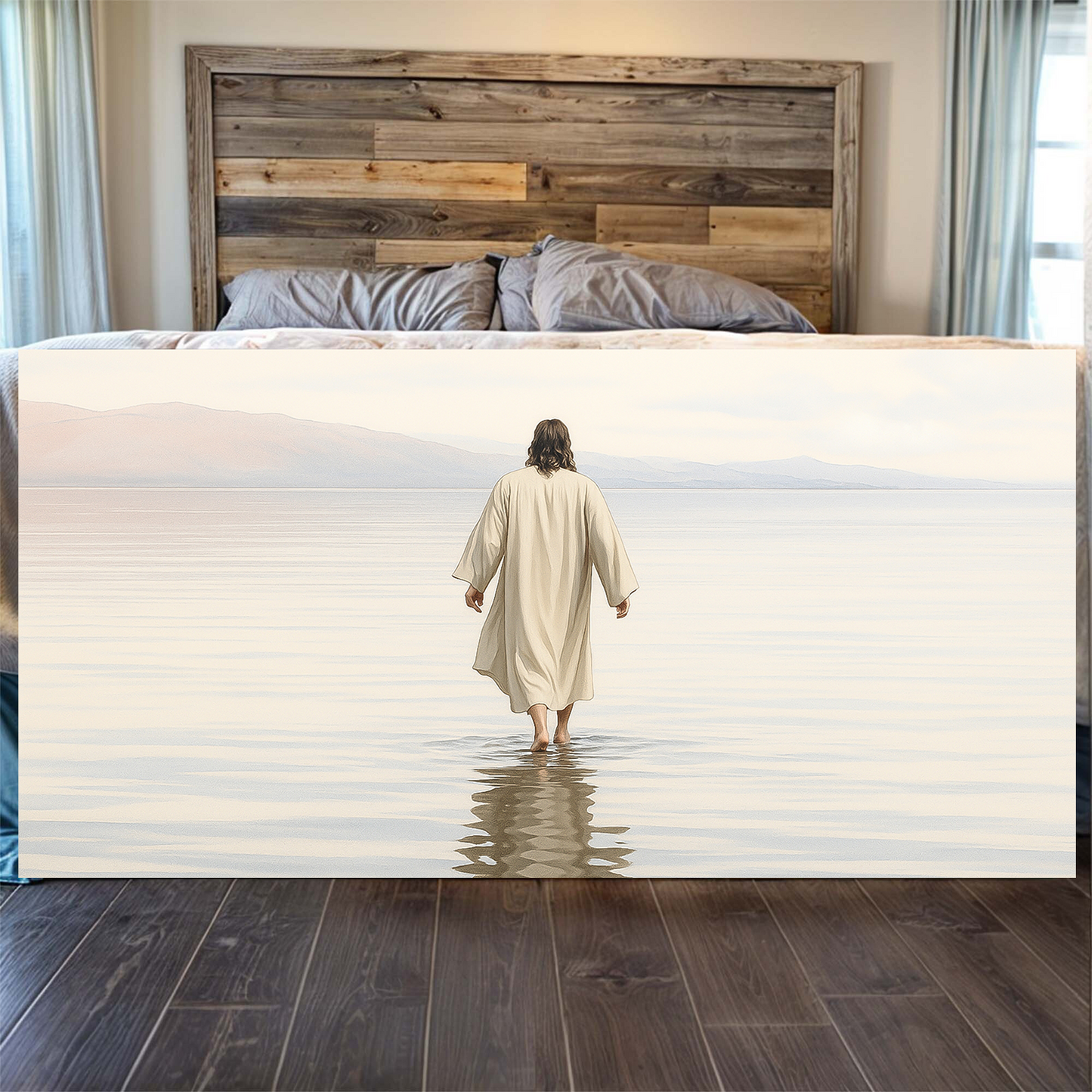 Reflections Faith Wall Art XII canvas by Tailored Canvases; robe-clad figure enters calm water on Tampa Home & Garden Store