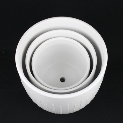 3-Piece White Stoneware Planter Pot Set with Vertical Groove Texture