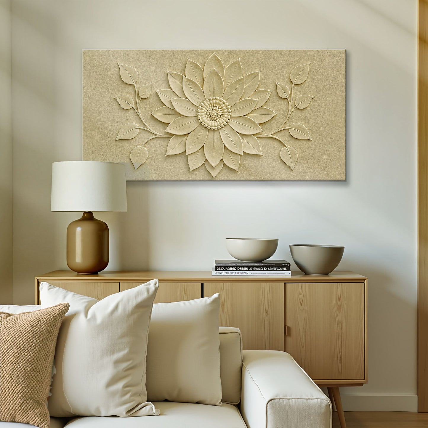 Floral Abstract Wall Art VI canvas by Tailored Canvases beige textured 3D flower relief on Tampa Home & Garden Store