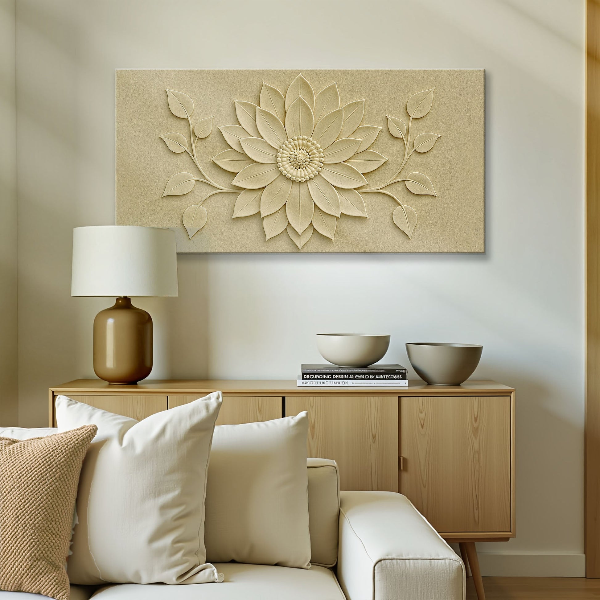 Floral Abstract Wall Art VI canvas by Tailored Canvases beige textured 3D flower relief on Tampa Home & Garden Store