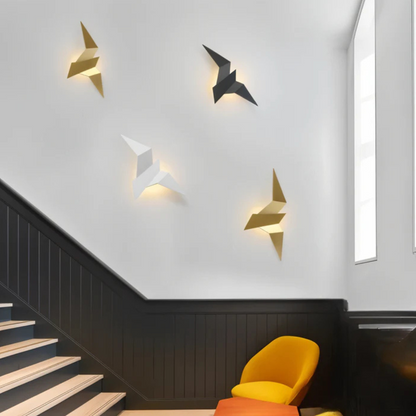 Origami LED Wall Lamp Moktan Sabai; geometric wall light in gold and white with warm glow on Tampa Home & Garden Store