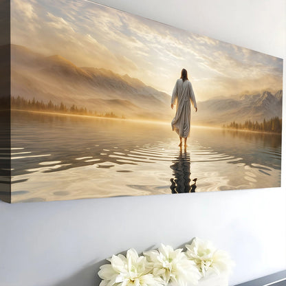 Reflections Faith Wall Art III canvas by Tailored Canvases: robed figure walking on sunrise water on Tampa Home & Garden Store