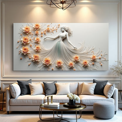 Modern Minimalist Woman Dance Canvas with peach roses and flowing gown on light background on Tampa Home & Garden Store