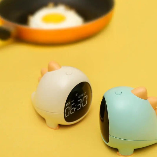 Stevvex kid's alarm clocks, egg-shaped white and teal bedside clocks with digital display snooze on Tampa Home & Garden Store
