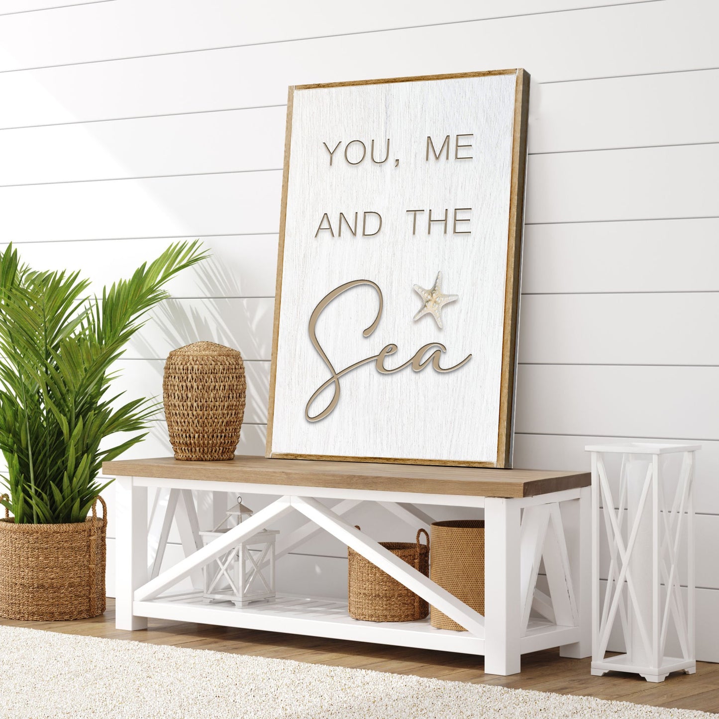 Coastal Sign V canvas by Tailored Canvases with whitewashed panel and starfish on Tampa Home & Garden Store