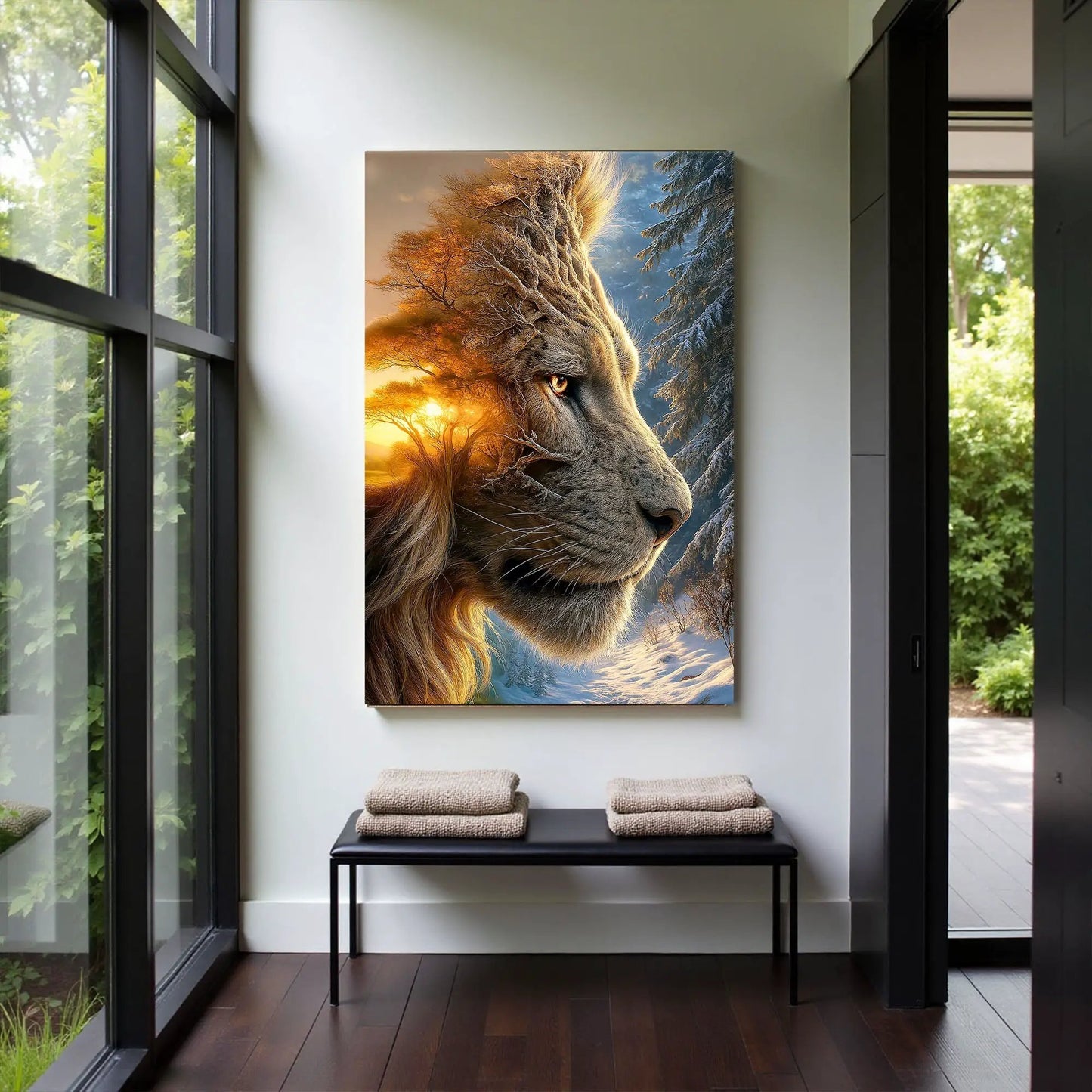 Lion and Surreal Winter Summer Wall Art Canvas