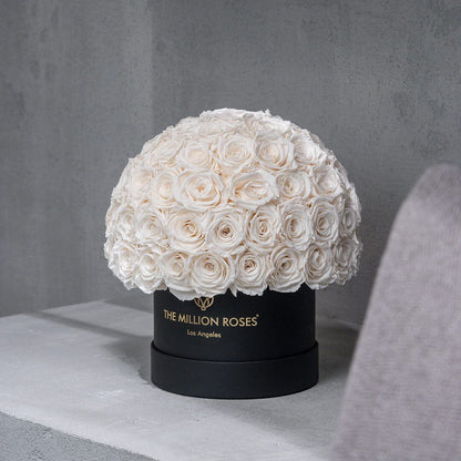 Classic Black Superdome Box with white roses bouquet by The Million Roses on Tampa Home & Garden Store
