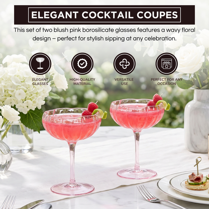 Blush Pink Floral Coupe and Cocktail Glasses