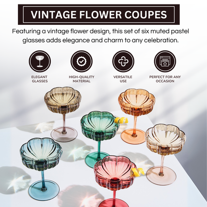 Muted Floral Coupe Cocktail Glasses Set of 6