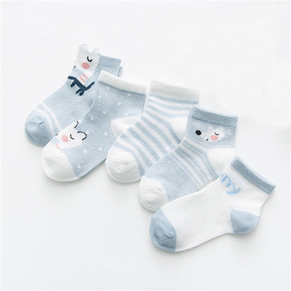 Infant breathable mesh cotton socks Stevvex, 5-pair blue/white with stripes motif on Tampa Home & Garden Store