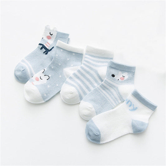Infant breathable mesh cotton socks Stevvex, 5-pair blue/white with stripes motif on Tampa Home & Garden Store