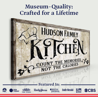 Kitchen Sign X canvas by Tailored Canvases with vintage black typography on wood frame on Tampa Home & Garden Store