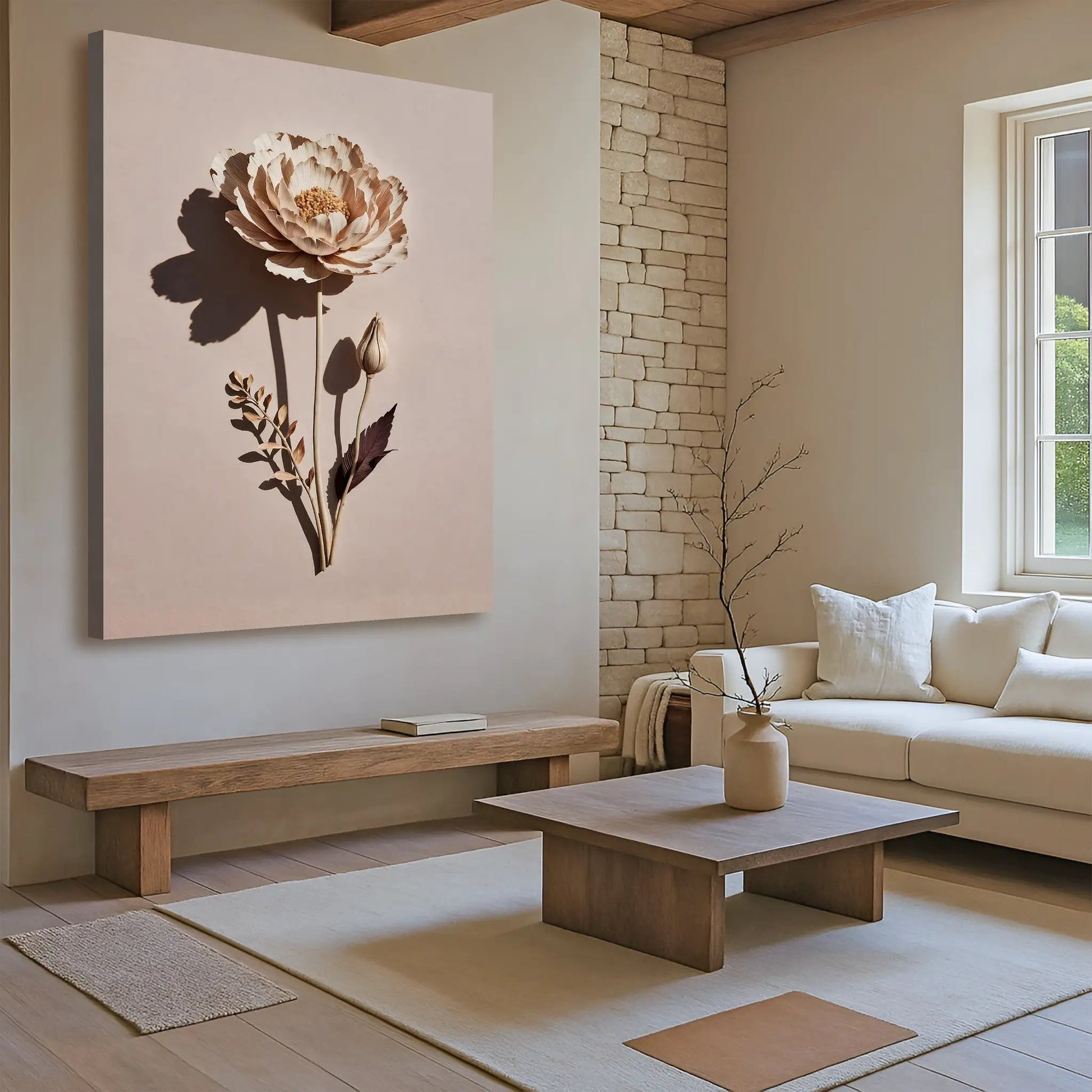 Minimalist Lone Flower Canvas by Tailored Canvases in soft pink tones, crafting canvas on Tampa Home & Garden Store