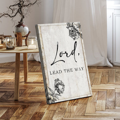 Lord Lead The Way faith sign canvas with rose corner artwork on rustic wood on Tampa Home & Garden Store