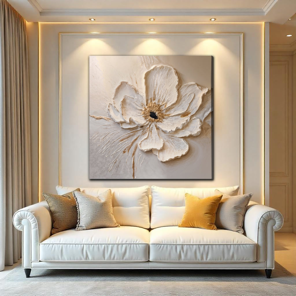 Floral Wall Art III canvas by Tailored Canvases, beige flower on neutral wall on Tampa Home & Garden Store