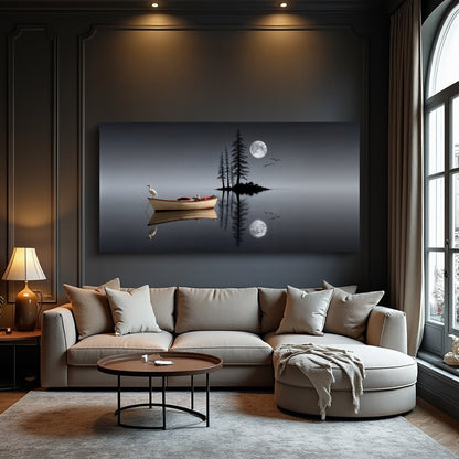 Modern Minimalist Night Lake Wall Art canvas by Tailored Canvases boat on lake on Tampa Home & Garden Store