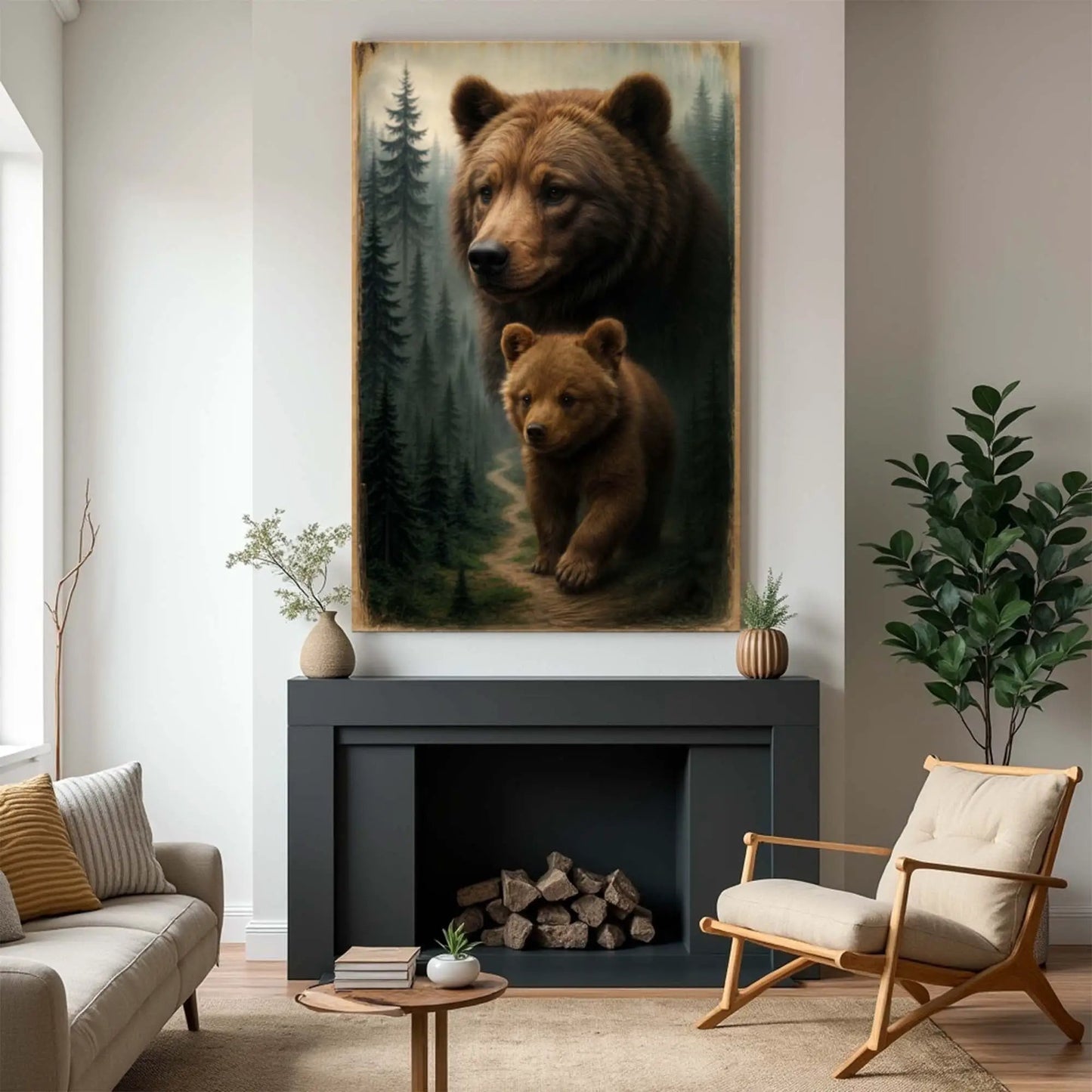 Path of the Wild Kin Bear and Cub Wall Art canvas by Tailored Canvases with forest scene on Tampa Home & Garden Store