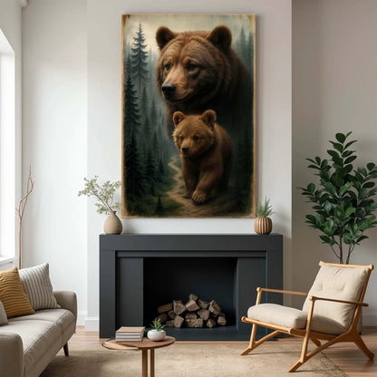 Path of the Wild Kin Bear and Cub Wall Art canvas by Tailored Canvases with forest scene on Tampa Home & Garden Store