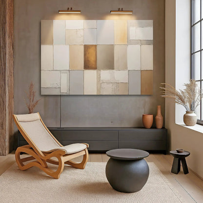 Earth Tones Patchwork Geometric Wall Art by Tailored Canvases in neutral beige gray blocks on Tampa Home & Garden Store