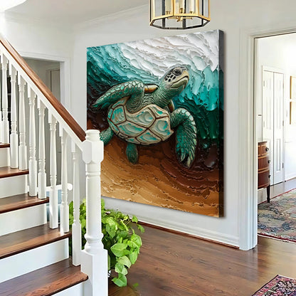 3D Turtle Wall Art canvas by Tailored Canvases in teal ocean scene on Tampa Home & Garden Store