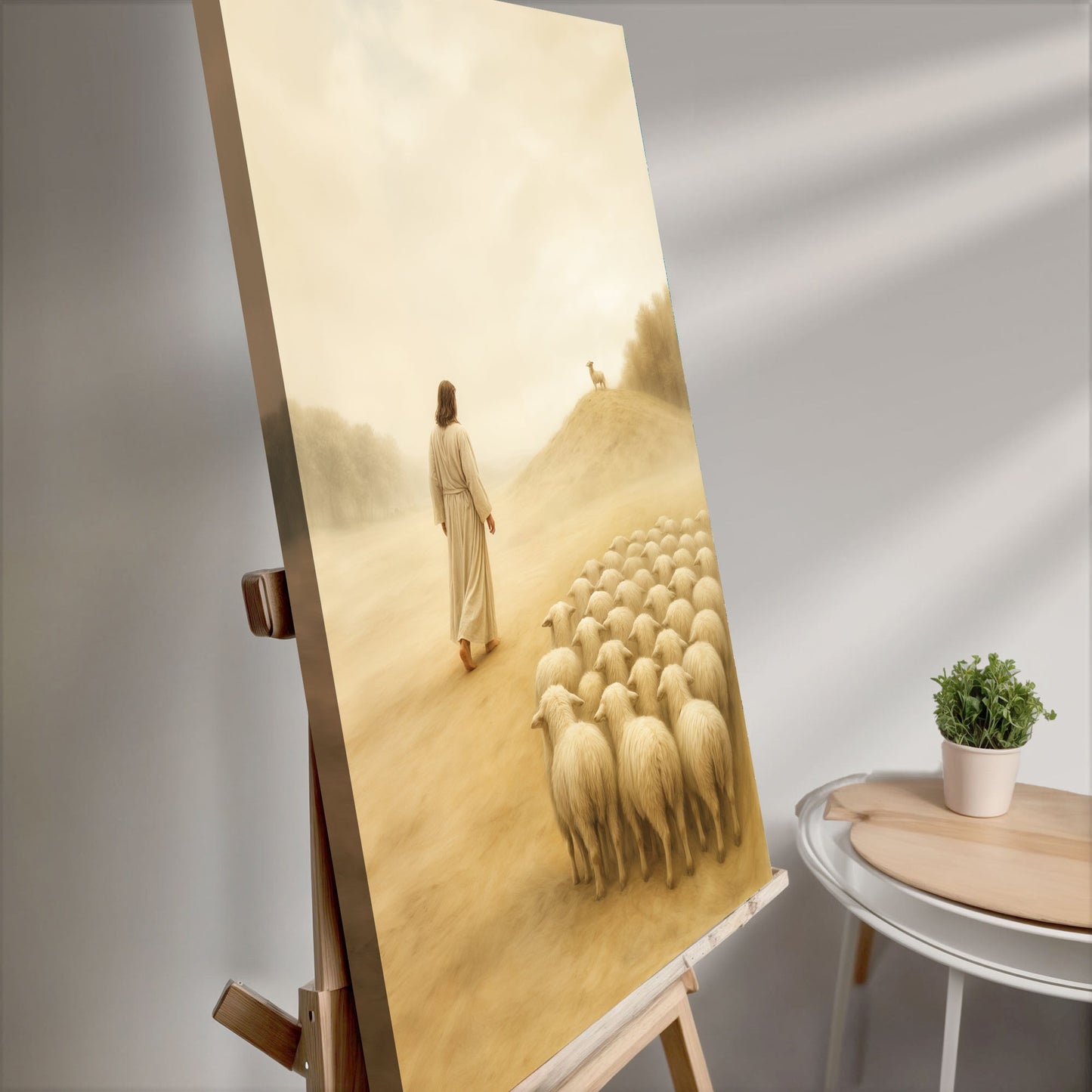 Canvas: 99 Faith Wall Art III by Tailored Canvases; beige shepherd scene with flock on Tampa Home & Garden Store
