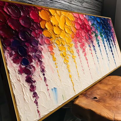 Rainbow Cascade Wall Art canvas by Tailored Canvases in a bright impasto rainbow palette on Tampa Home & Garden Store