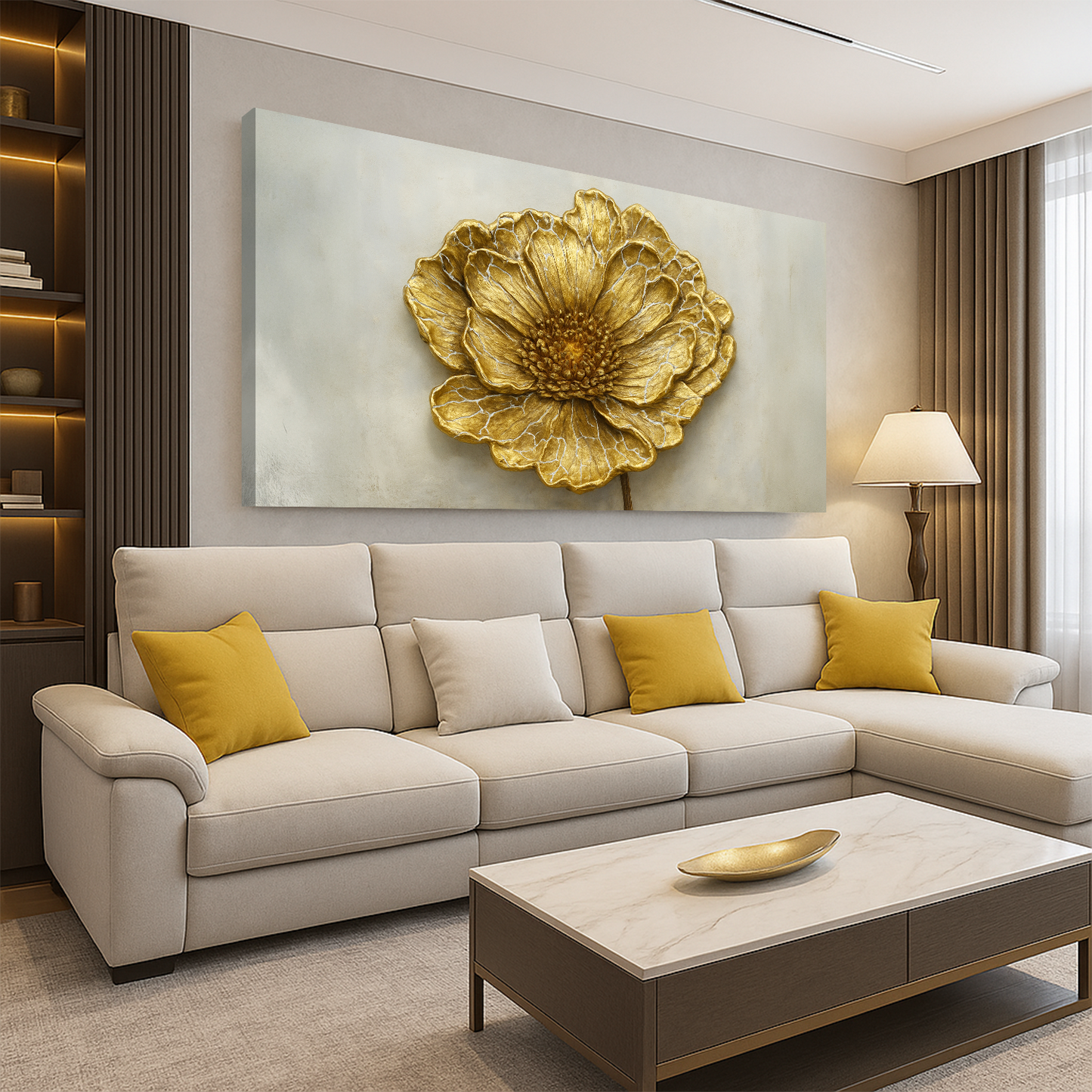Canvas Golden Dandelion Minimalist Abstract Wall Art VI by Tailored Canvases, gold flower on Tampa Home & Garden Store