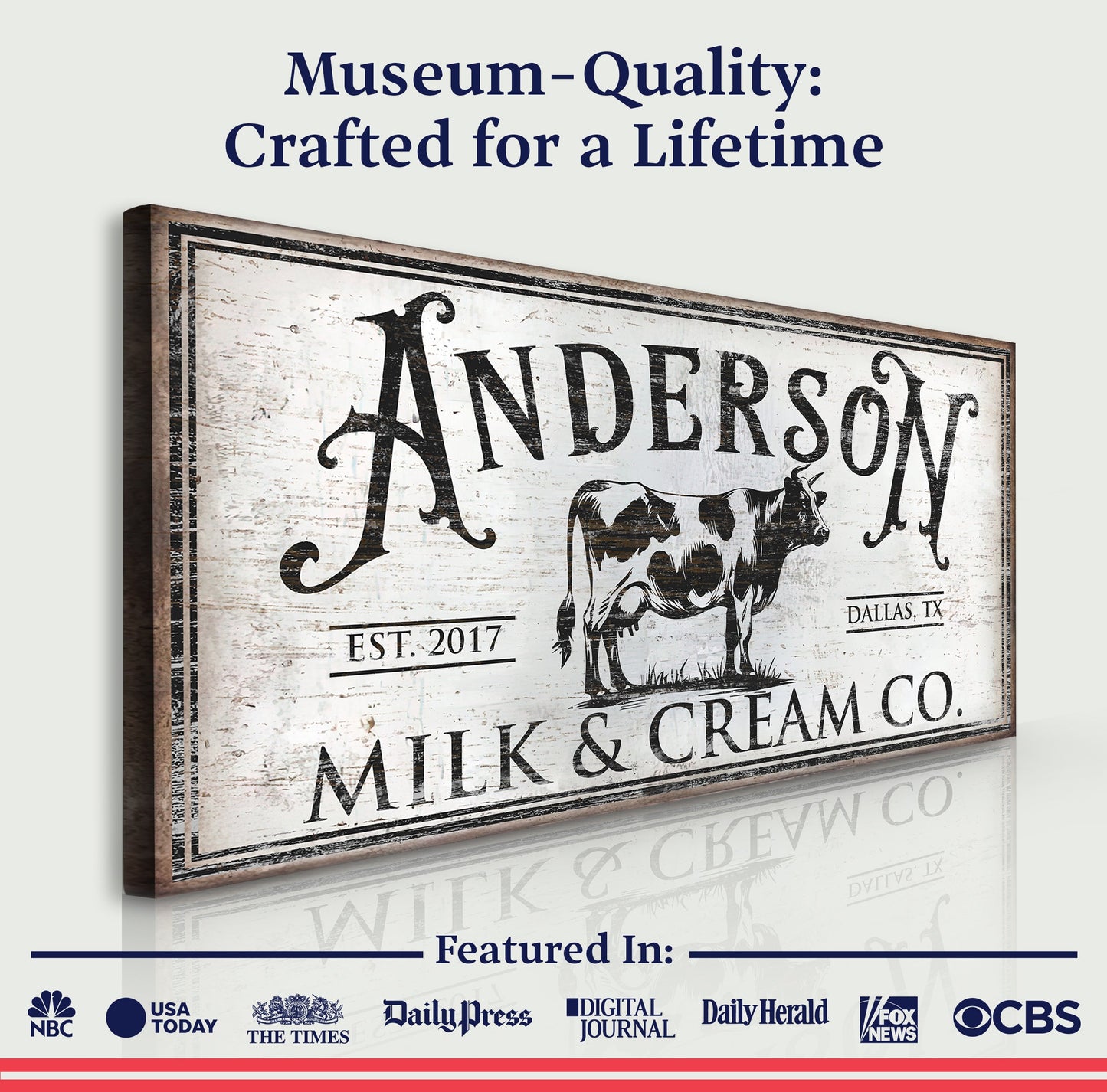 Personalized Milk & Cream Co Sign canvas, vintage dairy ad, distressed frame Tailored Canvases on Tampa Home & Garden Store