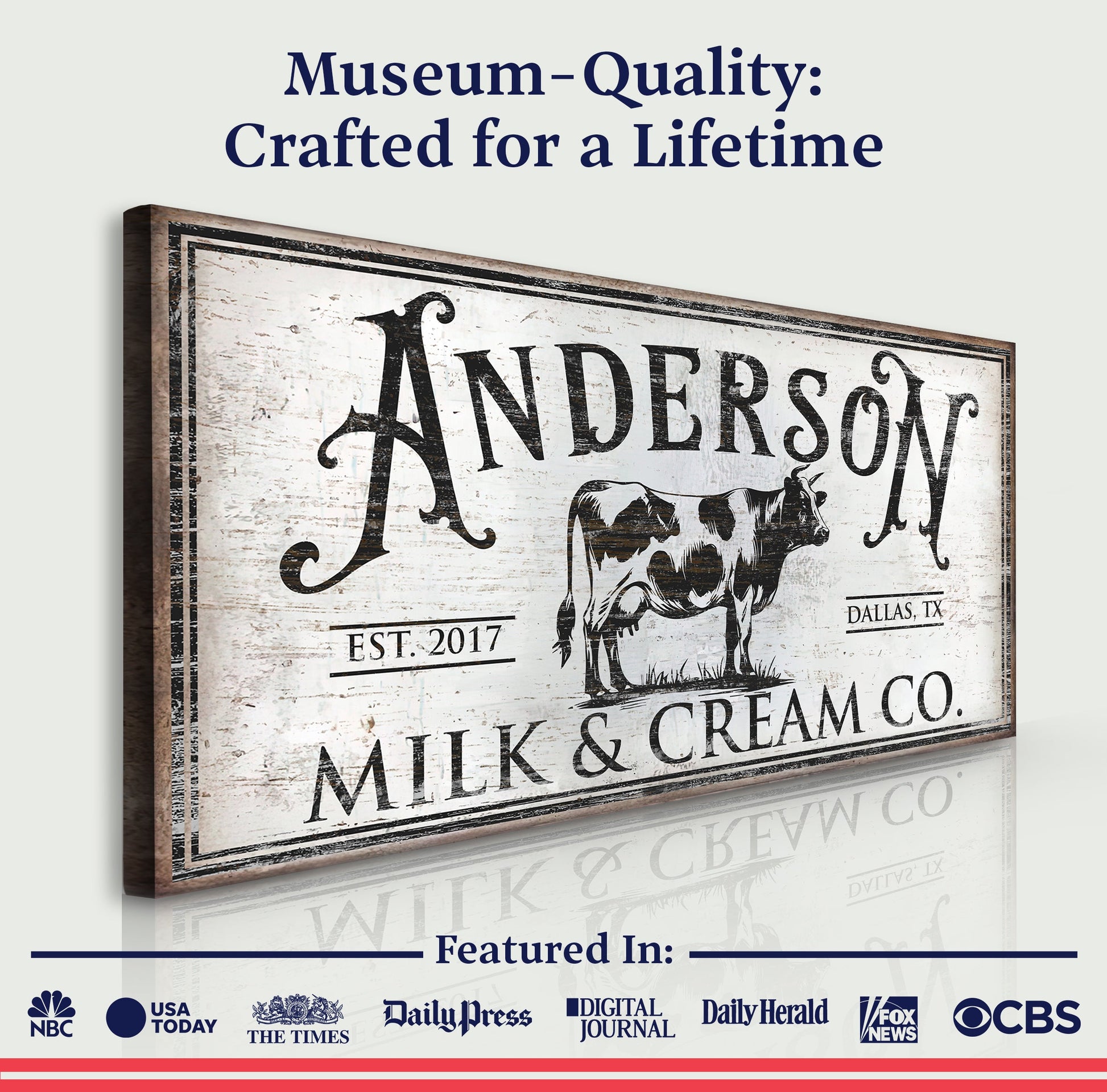 Personalized Milk & Cream Co Sign canvas, vintage dairy ad, distressed frame Tailored Canvases on Tampa Home & Garden Store