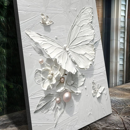 White Butterfly Wall Art canvas by Tailored Canvases with raised floral relief on canvas on Tampa Home & Garden Store