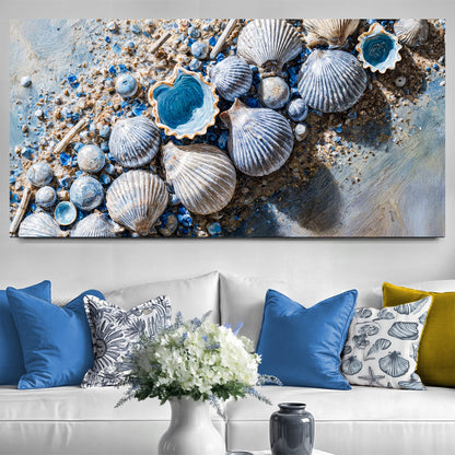 Sea Shells Modern Coastal Wall Art II canvas blue neutral palette Tailored Canvases on Tampa Home & Garden Store