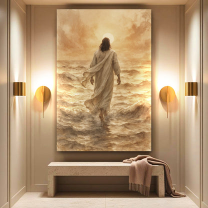 Canvas wall art Tailored Canvases Jesus Christ Walking On Water Faith VI in sepia tones back view on Tampa Home & Garden Store