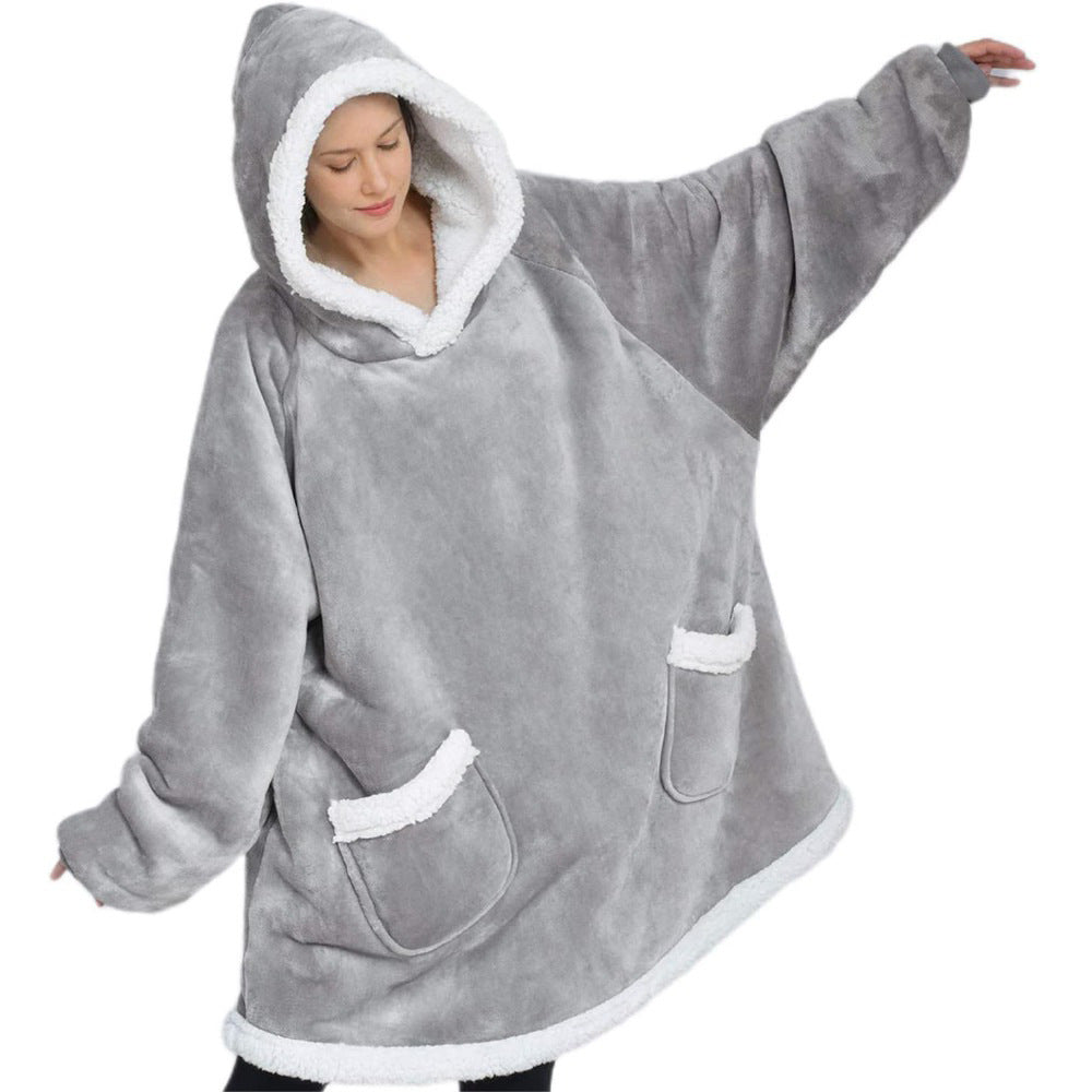 Stevvex gray oversized hoodie blanket with sleeves, fleece-lined hood and pockets on Tampa Home & Garden Store