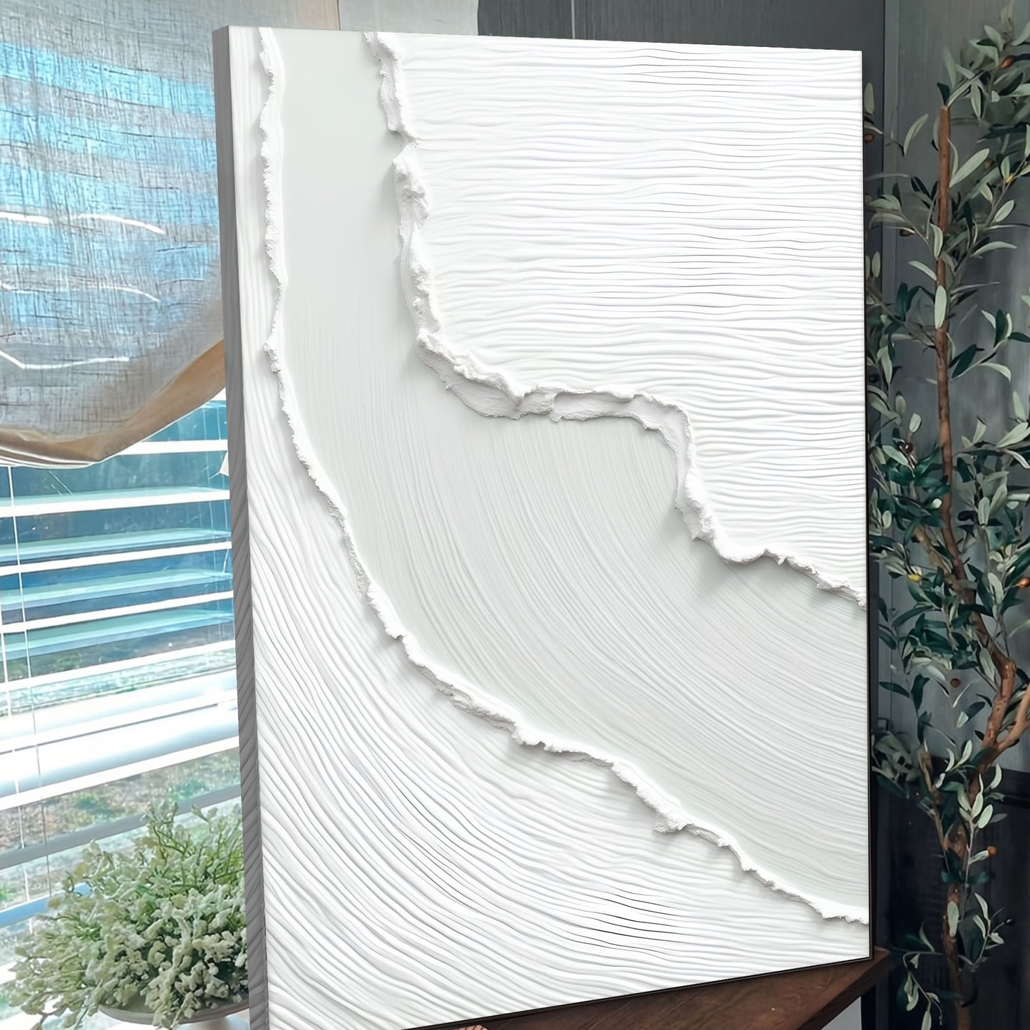 Abstract Minimalist Wave Canvas art white textured waves by Tailored Canvases Crafting Canvas on Tampa Home & Garden Store