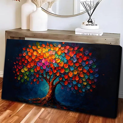 Rainbow Bloom Wall Art canvas by Tailored Canvases; colorful tree leaves on dark blue bg on Tampa Home & Garden Store