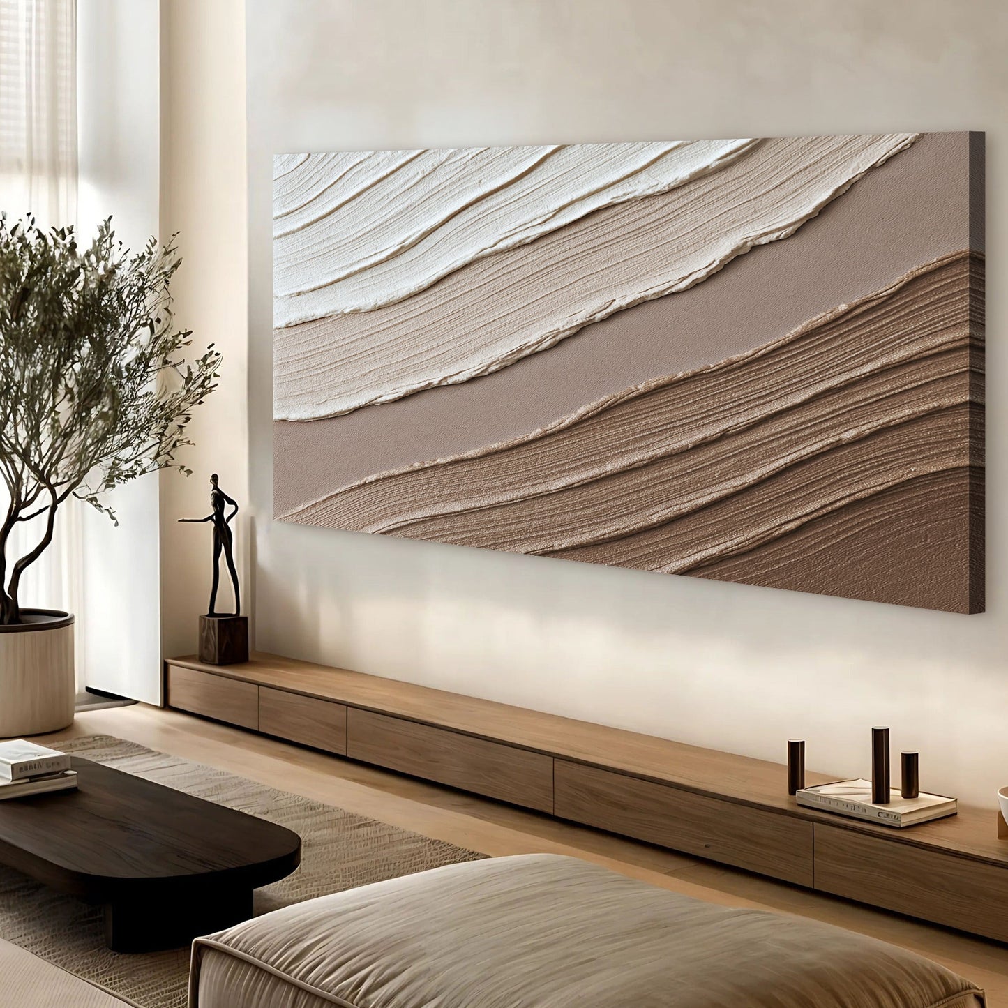 Minimalist Wall Art II canvas with beige brown layered woodgrain texture Tailored Canvases on Tampa Home & Garden Store
