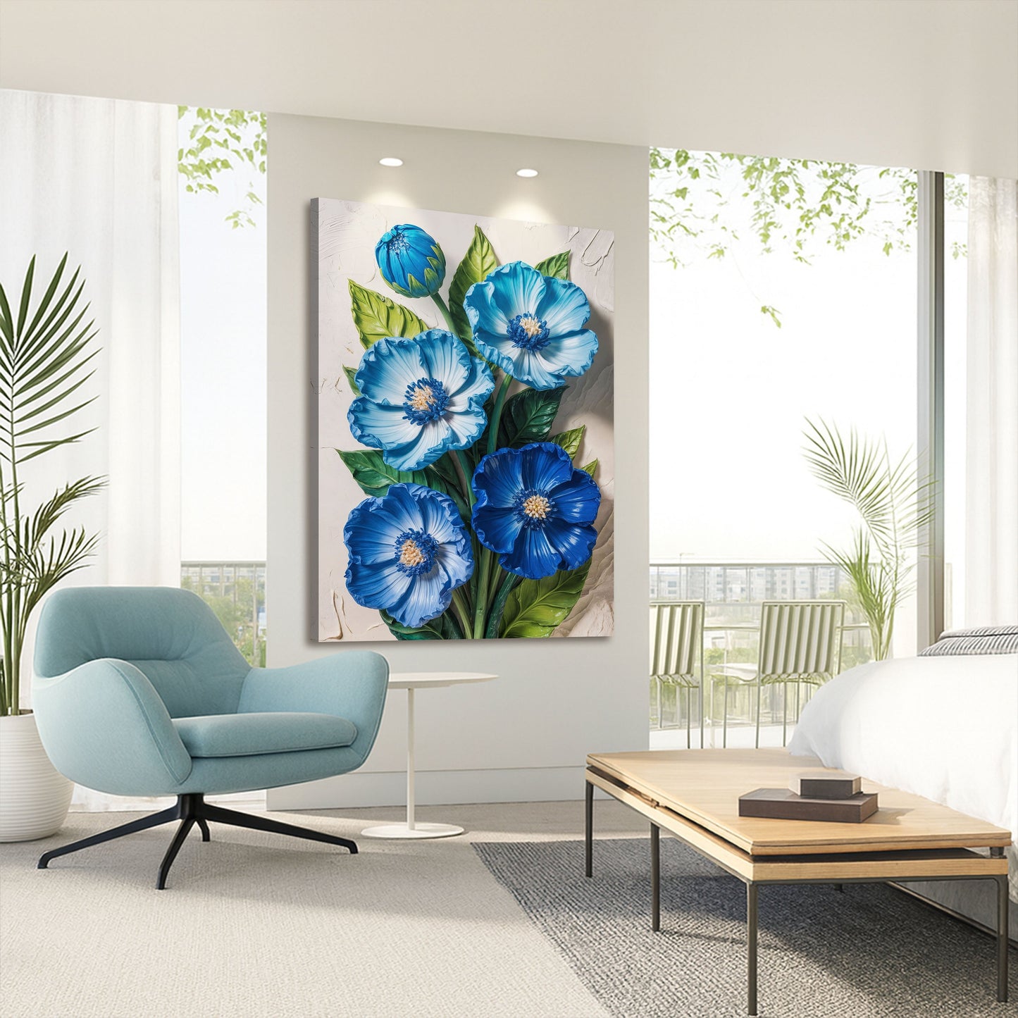 Blue Blossom Bouquet Wall Art Canvas with vivid blue flowers by Tailored Canvases on Tampa Home & Garden Store