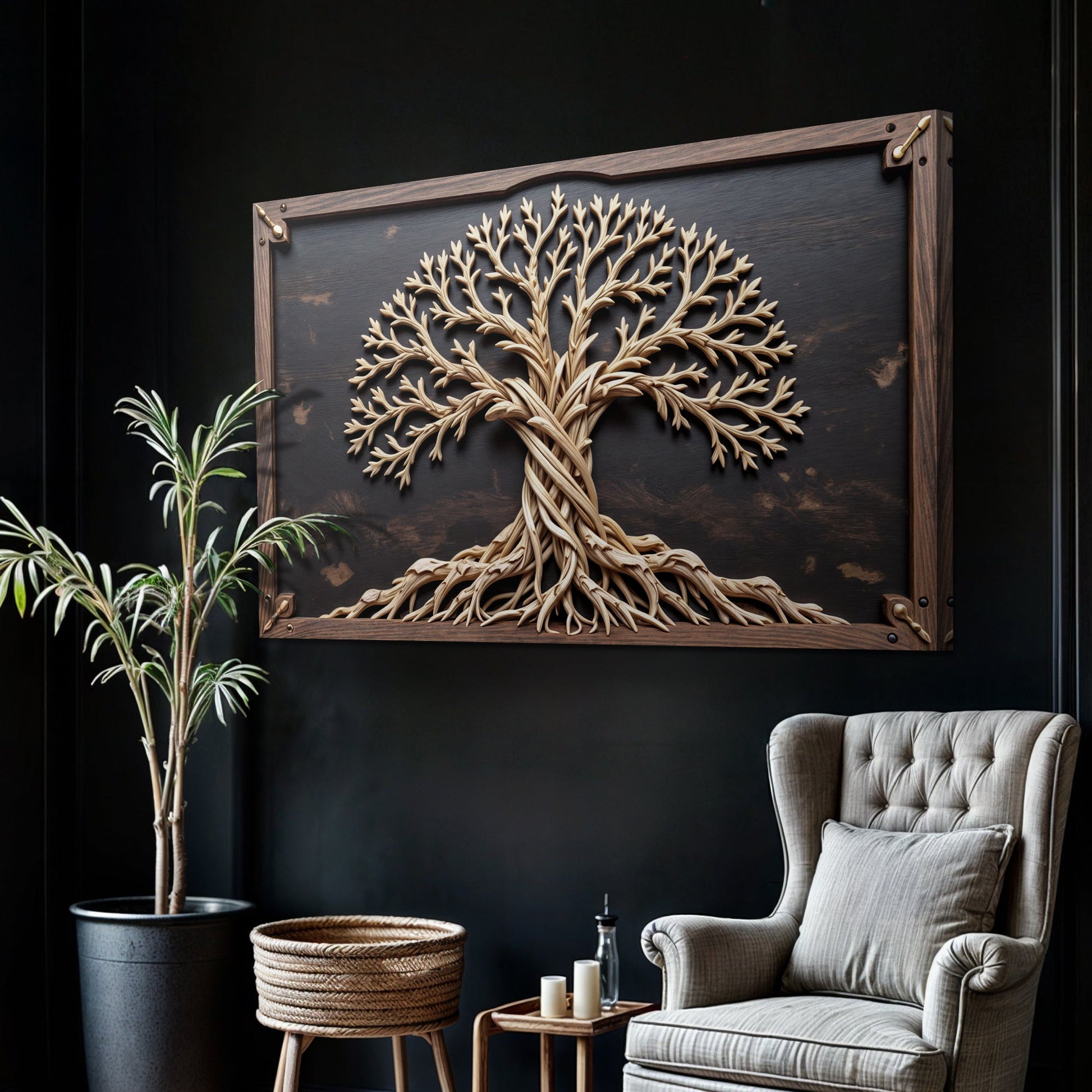 3D Celtic Tree of Life Wall Art III canvas by Tailored Canvases in a dark wood frame on Tampa Home & Garden Store