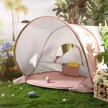 Tiny Land INC One-Stop Beach Toy & Tent Set pink striped pop-up beach tent on Tampa Home & Garden Store