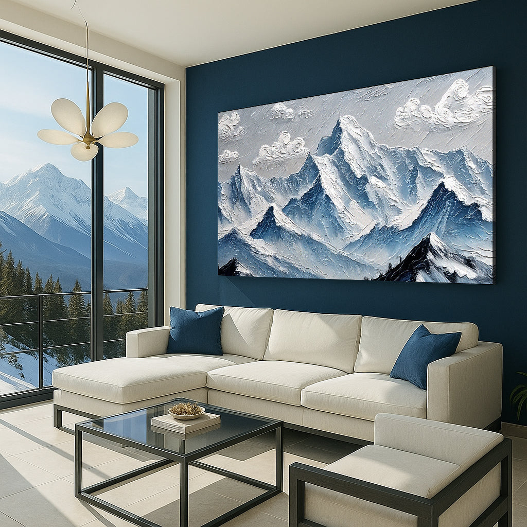 Mountain Minimalist Wall Art canvas by Tailored Canvases featuring blue-gray snowy peaks on Tampa Home & Garden Store